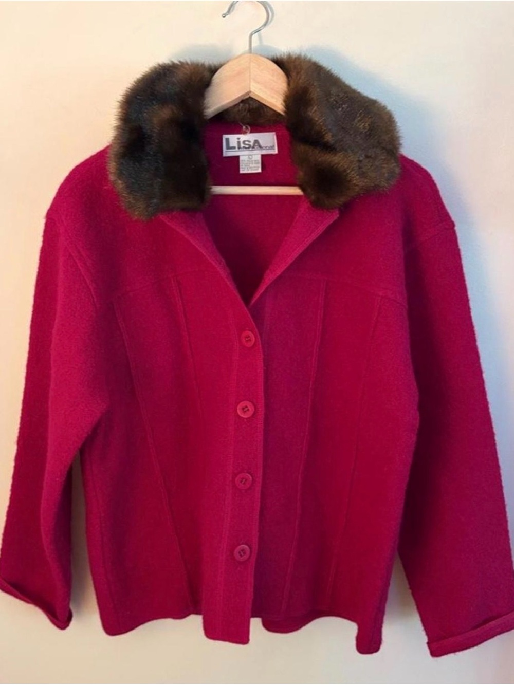 Vintage Lisa International Boiled Wool with Faux Fur Collar Cardigan/Peacoat